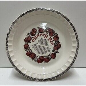 Vintage made in USA 11" cherry pie plate with written recipe